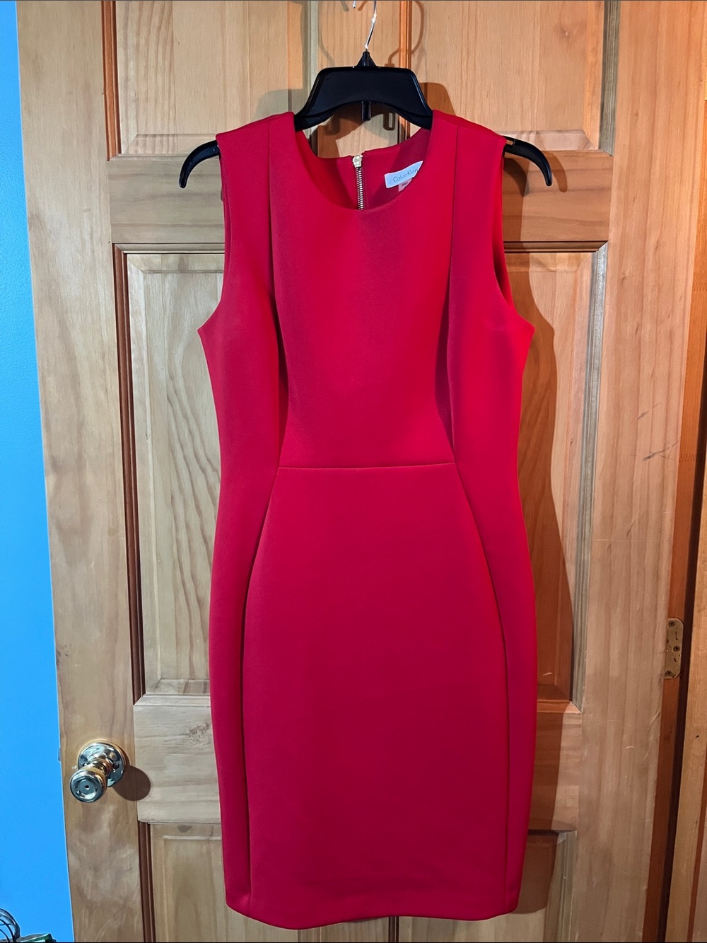 Calvin Klein Vibrant Red Midi Sheath Dress